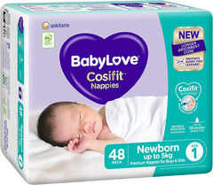 BabyLove 96 Piece (2 Pack x 48) Bulk Premium Cosifit Nappies Size 1 Newborn Up to 5kg