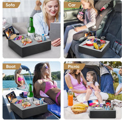 CARLA HOME Wooden Couch Cup Holder Tray with Soft Silicone & Rotatable Phone Holder for Storaging Drinks & Snacks-1992735293706473478