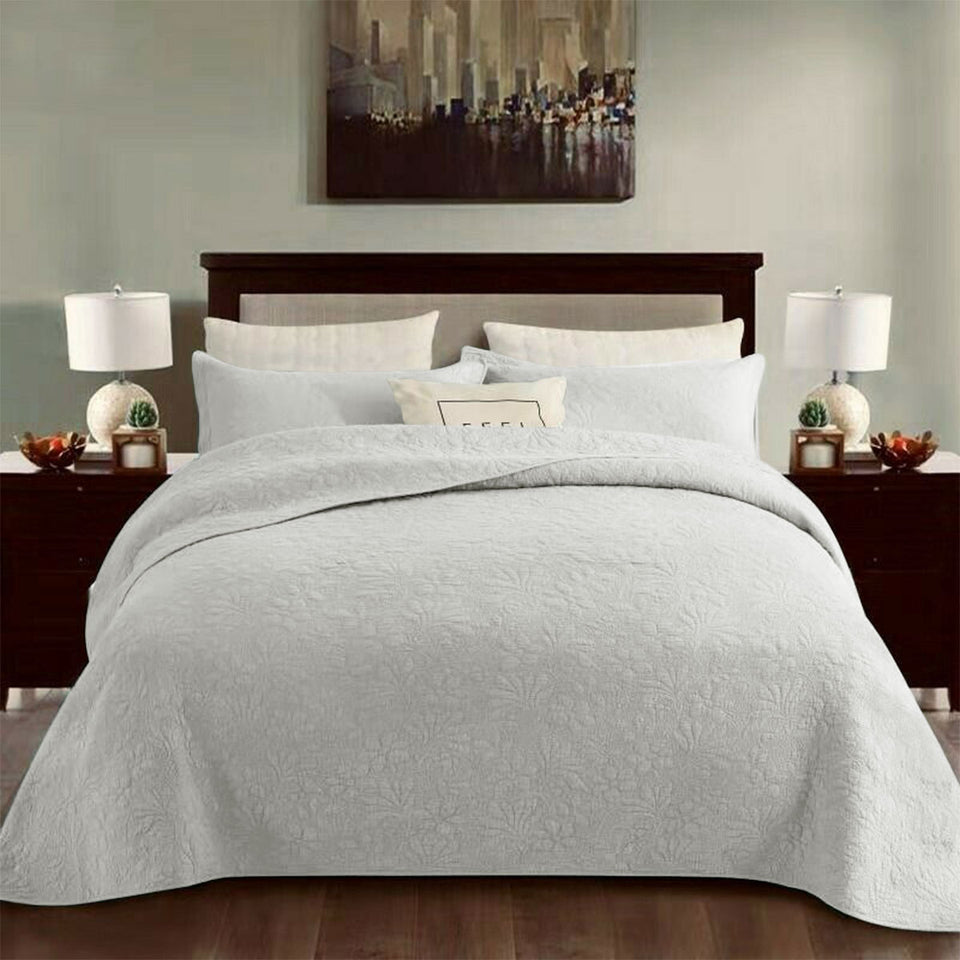 100% Cotton Coverlet Set Floral White Queen