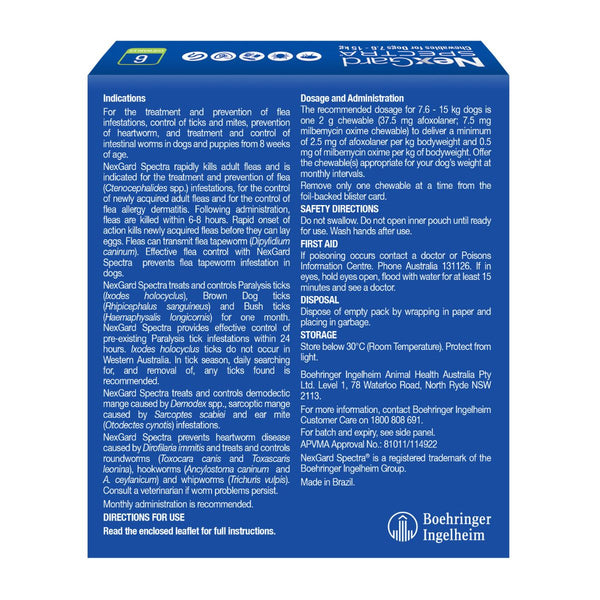 NexGard Spectra Dogs 7.6-15kg 6pk-1973193603060731905