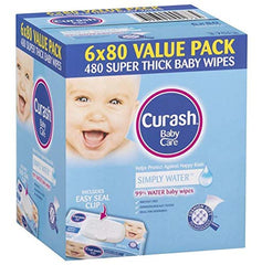 Curash Simply Water Baby Wipes, Pack of 480 (6 x 80 pack)