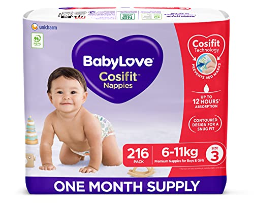 BabyLove 216 Piece (3 Pack x 72) 1 Month Supply Premium Cosifit Nappies Size 3 Crawler 6-11kg