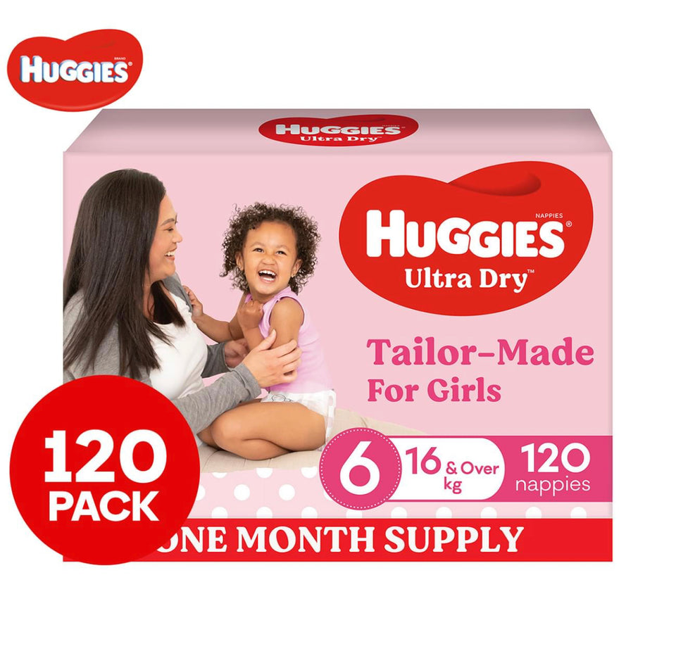 Huggies Ultra Dry Nappies Girl Size 6 (16kg+) 1 Month Supply 112 Count